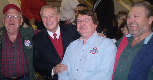 From left to right: Dale Burcham, Governor Ted Strickland, Lawrence County Treasurer Stephen Dale Burcham and Scott Burcham